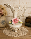 Vintage Italian Capodimonte Ornate Ceramic Pitcher Vase with Applied Roses - See pics