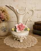Vintage Italian Capodimonte Ornate Ceramic Pitcher Vase with Applied Roses - See pics