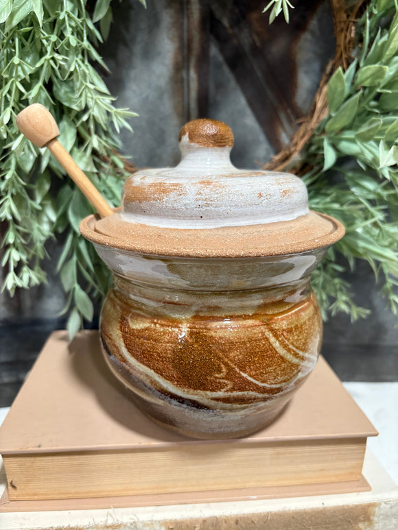 Signed studio pottery honey/jam jar