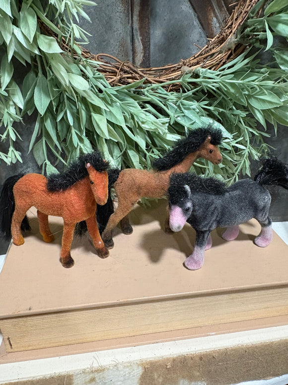 Vintage Flocked Horses - Set of 4