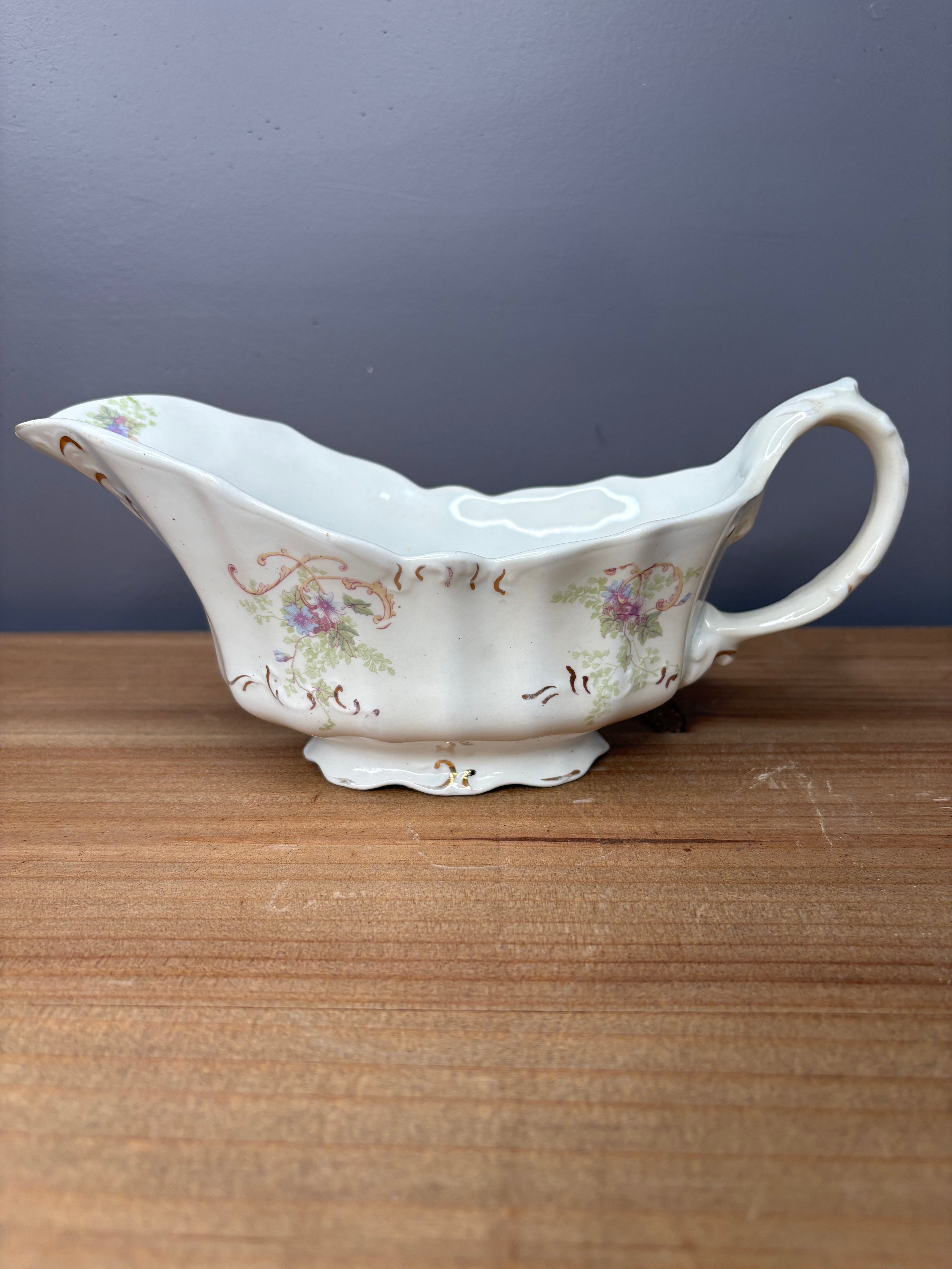 Antique J&G Meakin Hanley England Floral Gravy Boat | c. 1891–1910s
