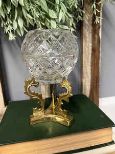 Vintage Royal Irish Crystal Orb Bowl With Brass Dragon Stand