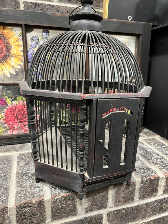 Vintage RARE wood and wicker bird cage